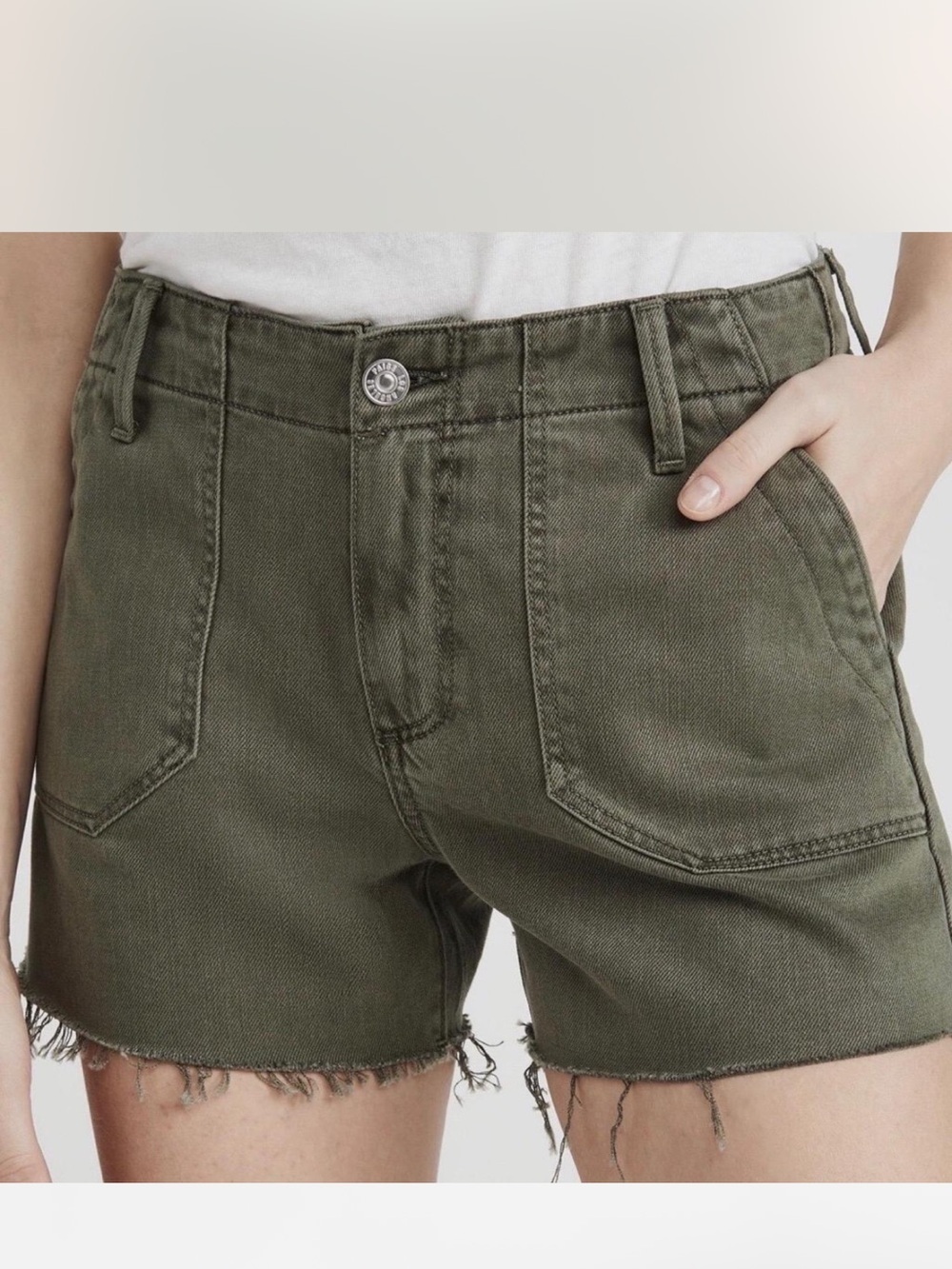 Paige Size 26 Women's Olive Green Denim Utility Shorts
